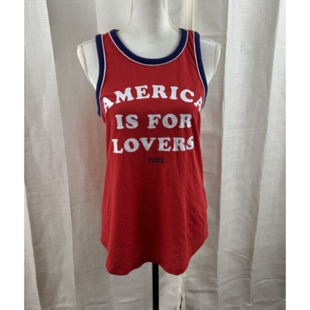 Pink Victoria's Secret America Is For Lovers USA Red Cotton Tank Top -SIze XS